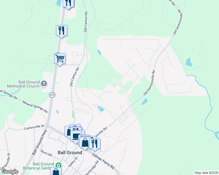 map of restaurants, bars, coffee shops, grocery stores, and more near 361 Roy Haynes Drive in Ball Ground
