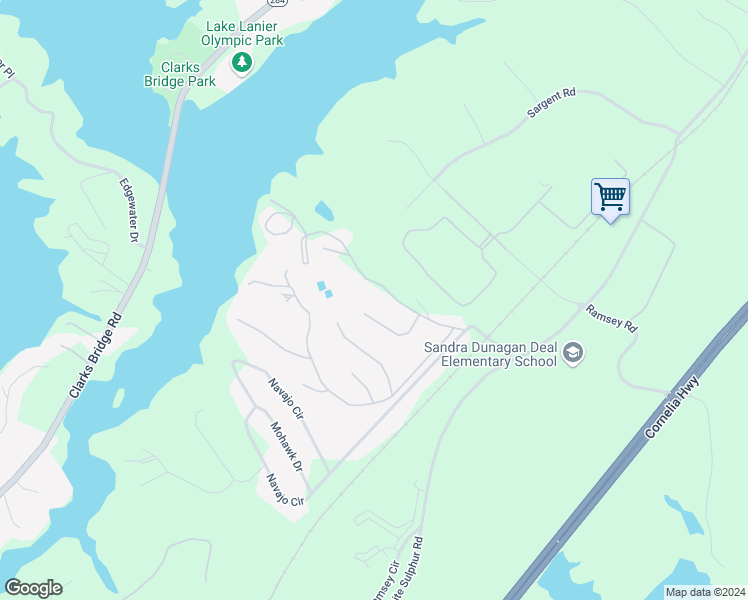 map of restaurants, bars, coffee shops, grocery stores, and more near 2959 The Lake Road in Gainesville