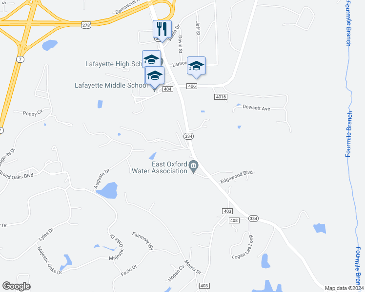 map of restaurants, bars, coffee shops, grocery stores, and more near 205 Ridgeway Cove in Oxford