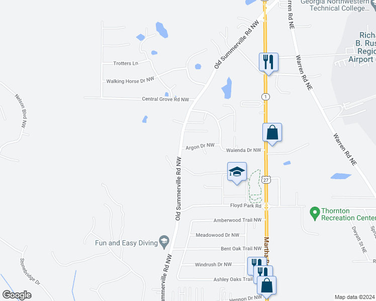 map of restaurants, bars, coffee shops, grocery stores, and more near 17 Argon Drive Northwest in Rome