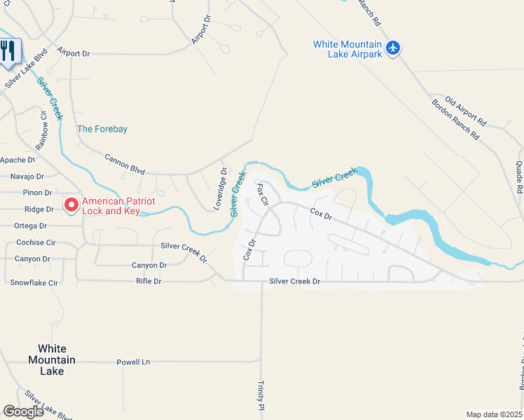 map of restaurants, bars, coffee shops, grocery stores, and more near 1805 Cox Drive in Show Low