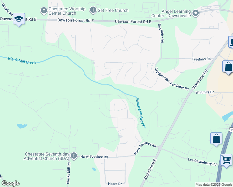 map of restaurants, bars, coffee shops, grocery stores, and more near 262 Barnwood Lane in Dawsonville