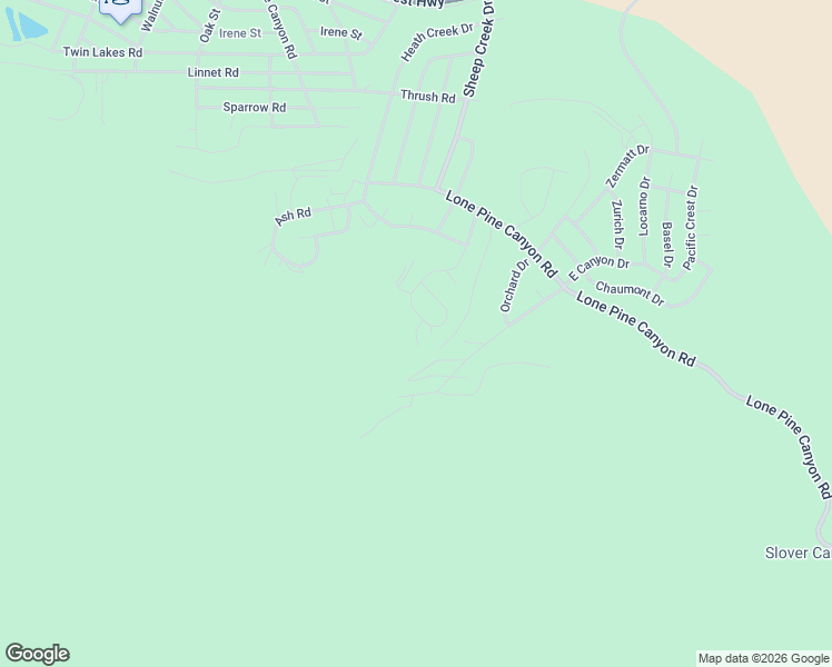 map of restaurants, bars, coffee shops, grocery stores, and more near Desert View Lane in Wrightwood