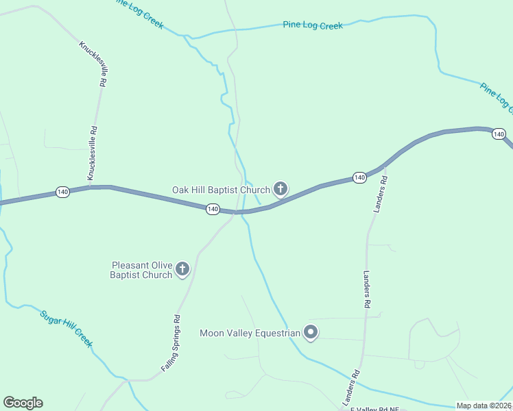 map of restaurants, bars, coffee shops, grocery stores, and more near 3855 Georgia 140 in Rydal