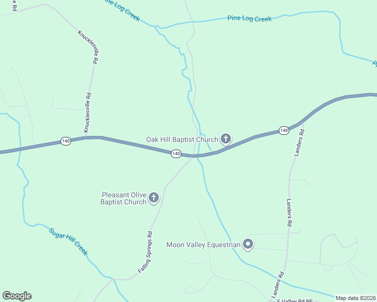 map of restaurants, bars, coffee shops, grocery stores, and more near 3831 Georgia 140 in Rydal