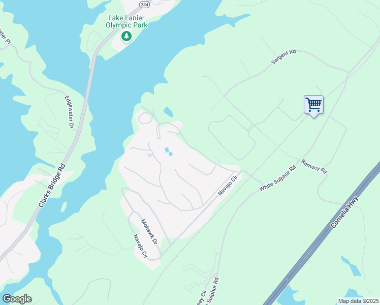 map of restaurants, bars, coffee shops, grocery stores, and more near 2965 The Lake Road in Gainesville