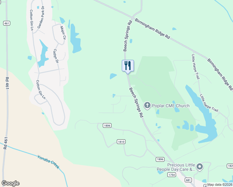 map of restaurants, bars, coffee shops, grocery stores, and more near 116 Sweet Water Lane in Saltillo