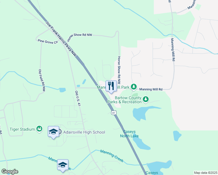 map of restaurants, bars, coffee shops, grocery stores, and more near 156 Village Green Drive Northwest in Adairsville