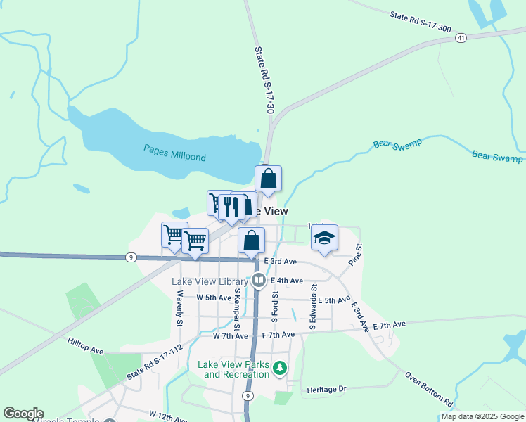 map of restaurants, bars, coffee shops, grocery stores, and more near in Lake View