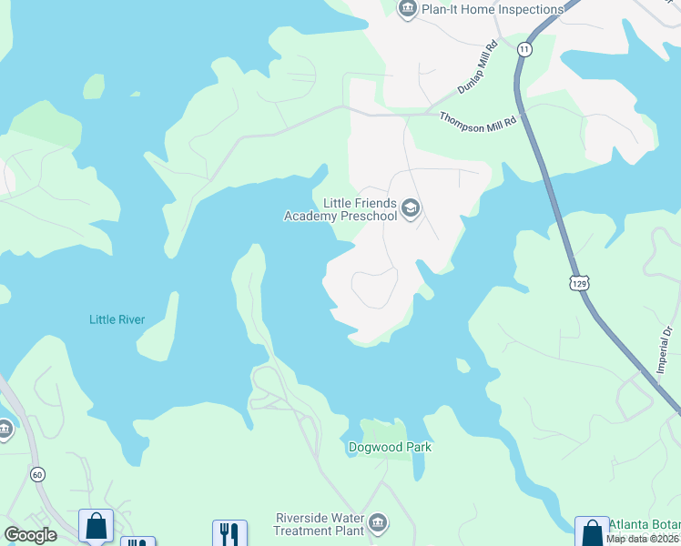 map of restaurants, bars, coffee shops, grocery stores, and more near 2621 Bridgewater Circle in Gainesville