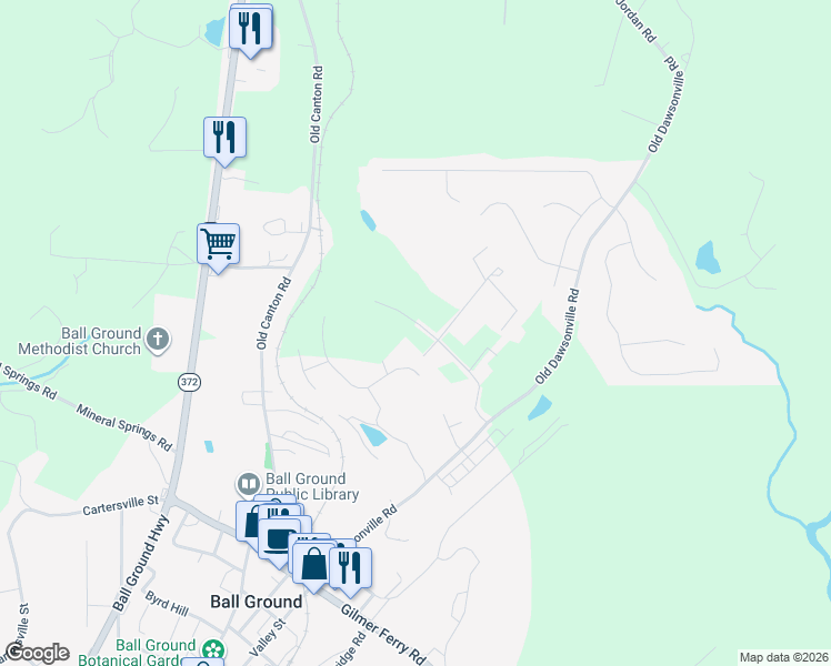 map of restaurants, bars, coffee shops, grocery stores, and more near 361 Roy Haynes Drive in Ball Ground
