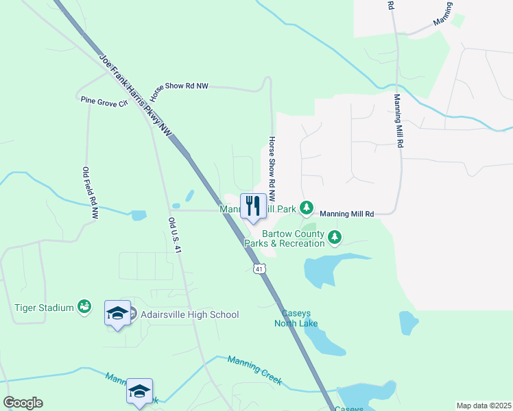 map of restaurants, bars, coffee shops, grocery stores, and more near 5134 Joe Frank Harris Parkway Northwest in Adairsville
