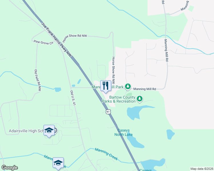 map of restaurants, bars, coffee shops, grocery stores, and more near 5134 Joe Frank Harris Parkway Northwest in Adairsville