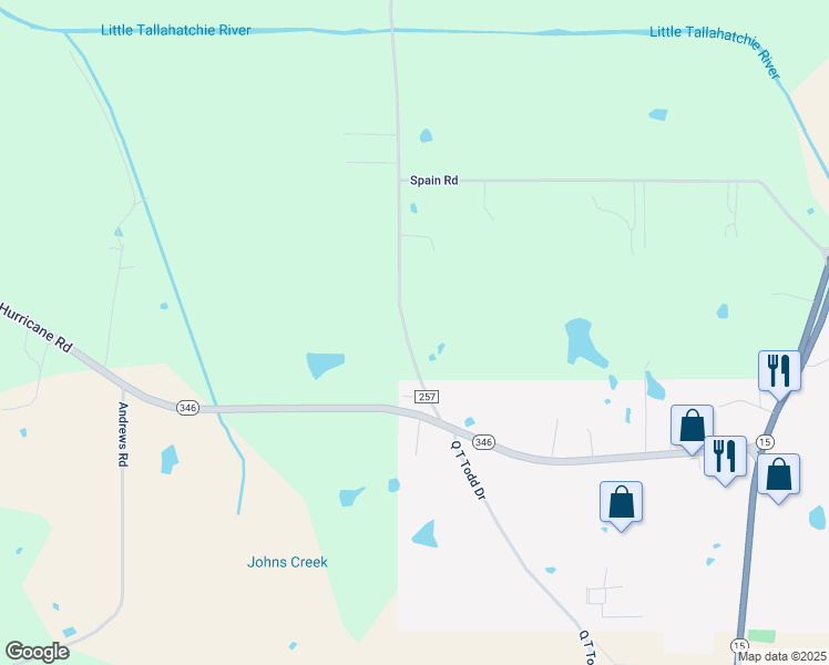 map of restaurants, bars, coffee shops, grocery stores, and more near 1105 Q T Todd Drive in Ecru