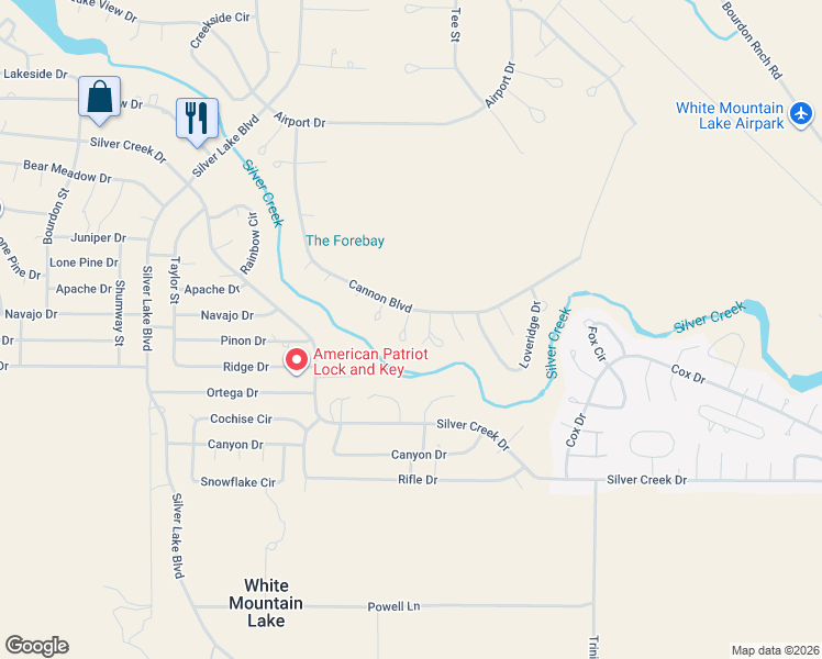 map of restaurants, bars, coffee shops, grocery stores, and more near 8527 Cannon Boulevard in Show Low