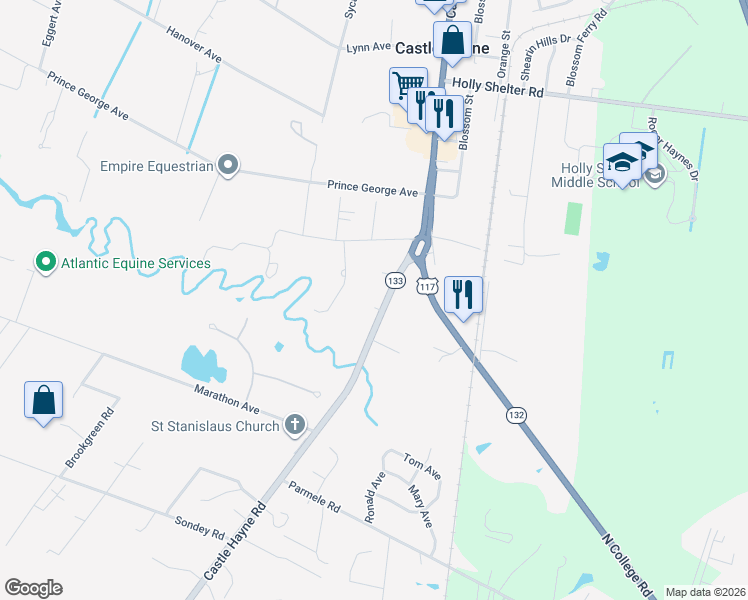 map of restaurants, bars, coffee shops, grocery stores, and more near 5213 Castle Hayne Rd in Castle Hayne