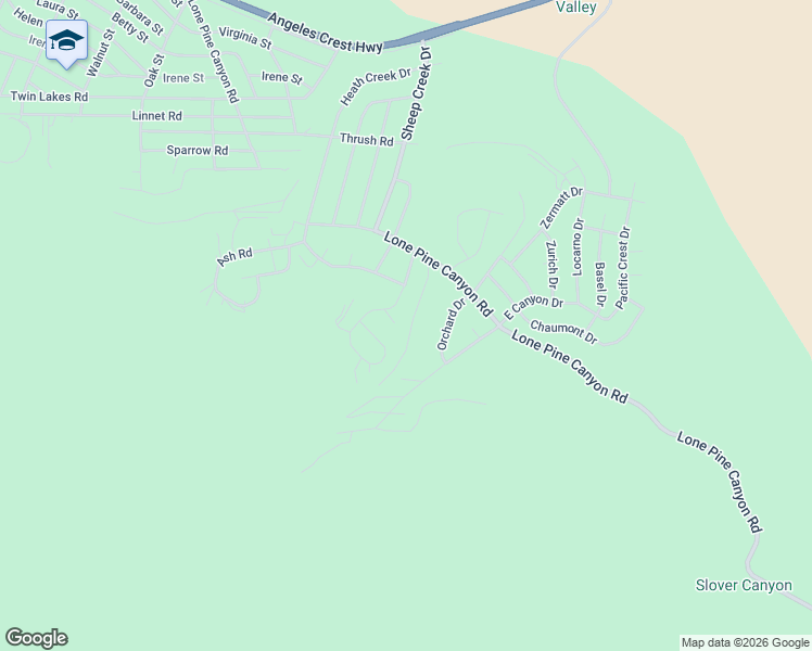 map of restaurants, bars, coffee shops, grocery stores, and more near 5335 Desert View Court in Wrightwood