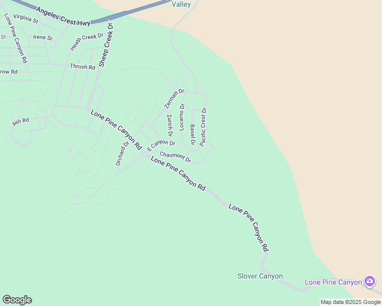 map of restaurants, bars, coffee shops, grocery stores, and more near 5313 Basel Drive in Wrightwood