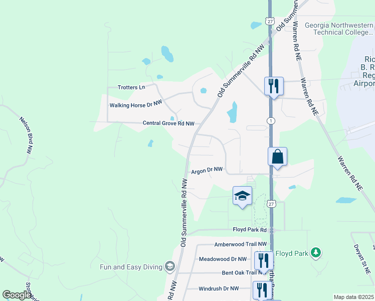 map of restaurants, bars, coffee shops, grocery stores, and more near 1866 Old Summerville Road Northwest in Rome