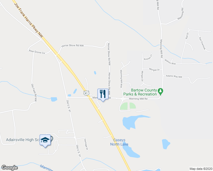 map of restaurants, bars, coffee shops, grocery stores, and more near 29 Horse Show Road Northwest in Adairsville