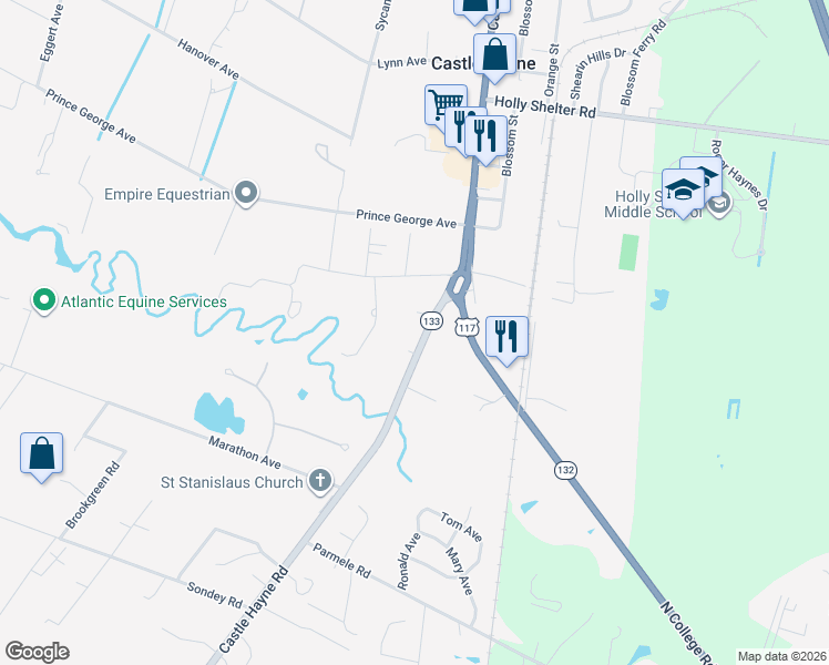 map of restaurants, bars, coffee shops, grocery stores, and more near 5213 Castle Hayne Rd in Castle Hayne