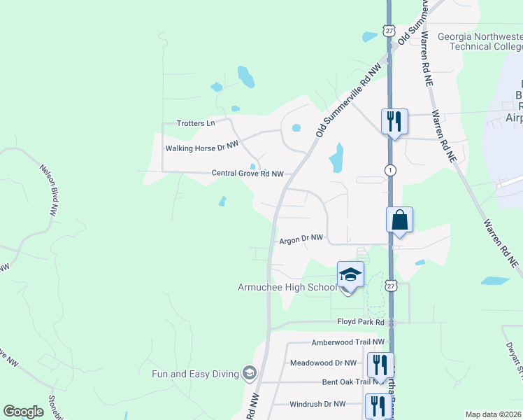 map of restaurants, bars, coffee shops, grocery stores, and more near 13 Crabapple Lane Northwest in Rome