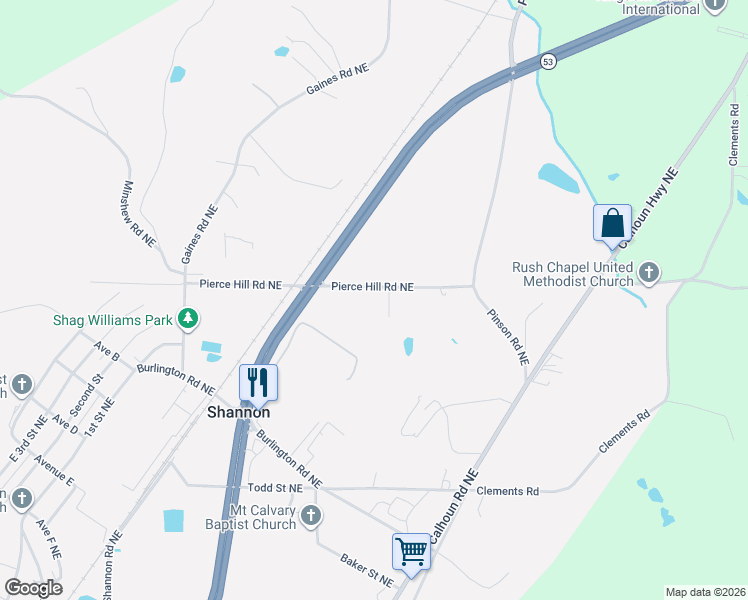 map of restaurants, bars, coffee shops, grocery stores, and more near 129 Pierce Hill Road Northeast in Rome