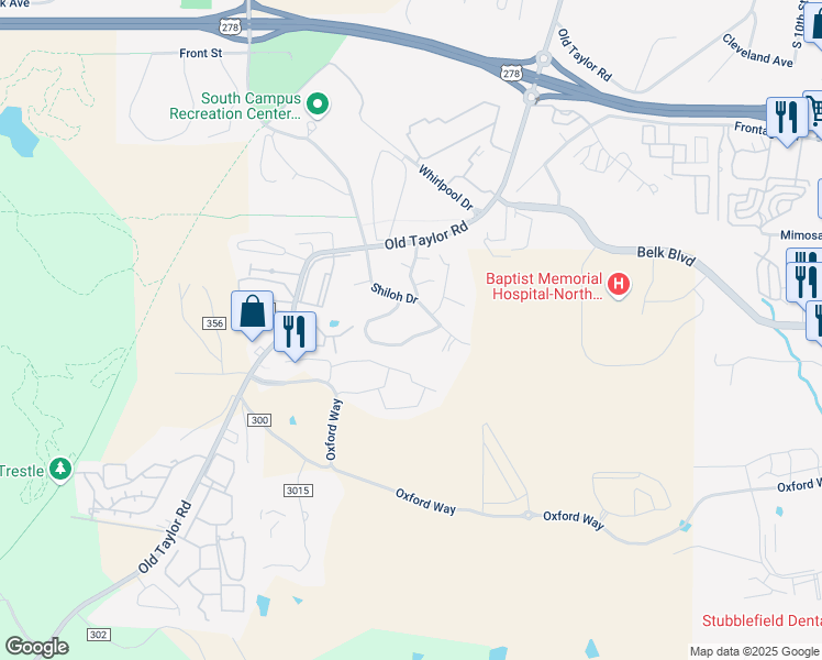 map of restaurants, bars, coffee shops, grocery stores, and more near 441 Beauregard Circle in Oxford