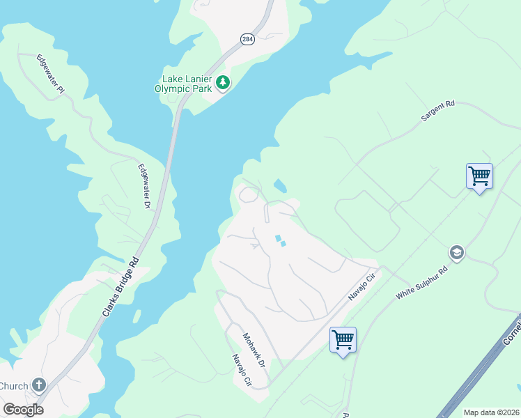 map of restaurants, bars, coffee shops, grocery stores, and more near 3085 The Lake Road in Gainesville