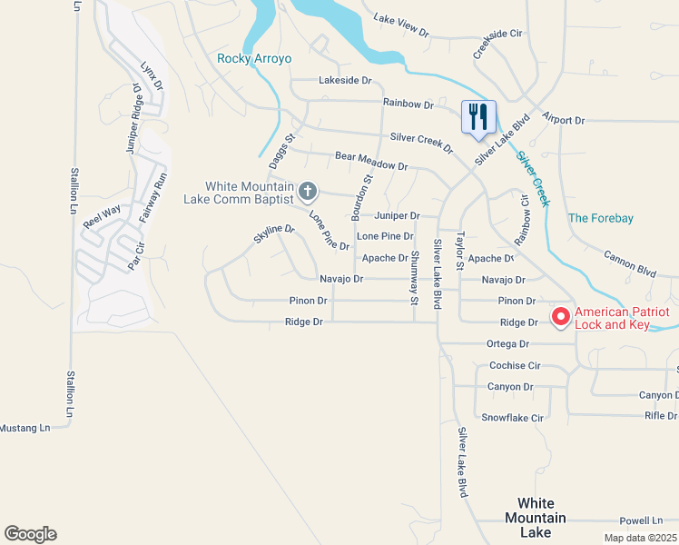 map of restaurants, bars, coffee shops, grocery stores, and more near 8344 Navajo Drive in Show Low