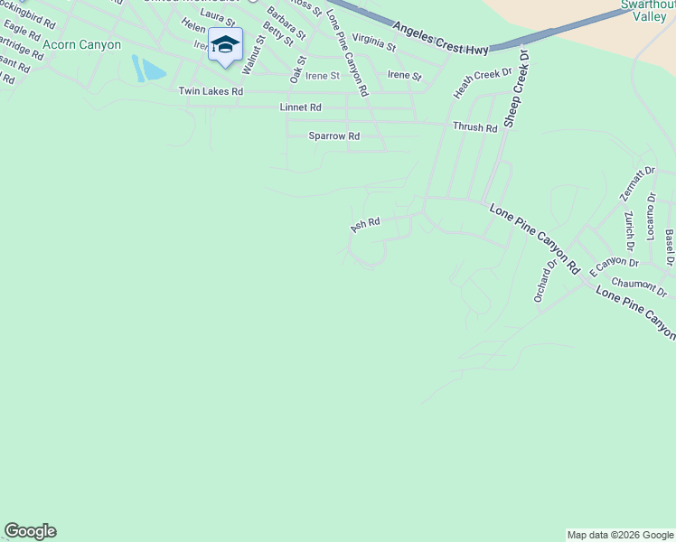 map of restaurants, bars, coffee shops, grocery stores, and more near 1764 Ash Road in Wrightwood