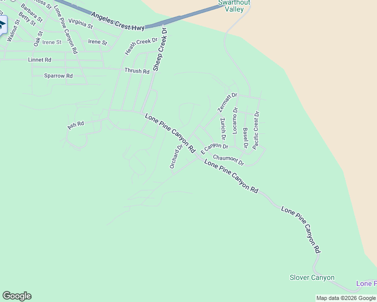map of restaurants, bars, coffee shops, grocery stores, and more near 5342 Lone Pine Canyon Road in Wrightwood