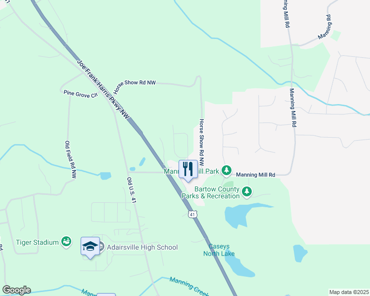 map of restaurants, bars, coffee shops, grocery stores, and more near 147 Village Green Drive Northwest in Adairsville
