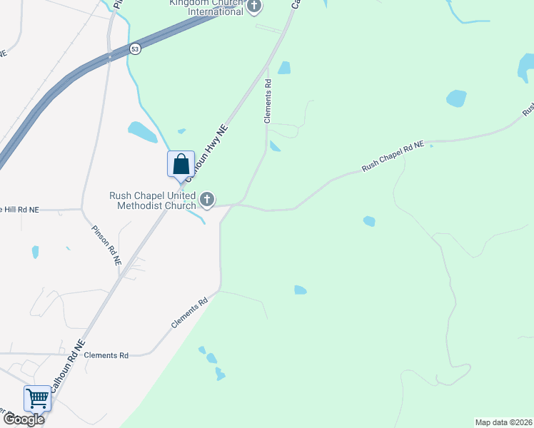 map of restaurants, bars, coffee shops, grocery stores, and more near 1223-1227 Rush Chapel Rd NE in Adairsville