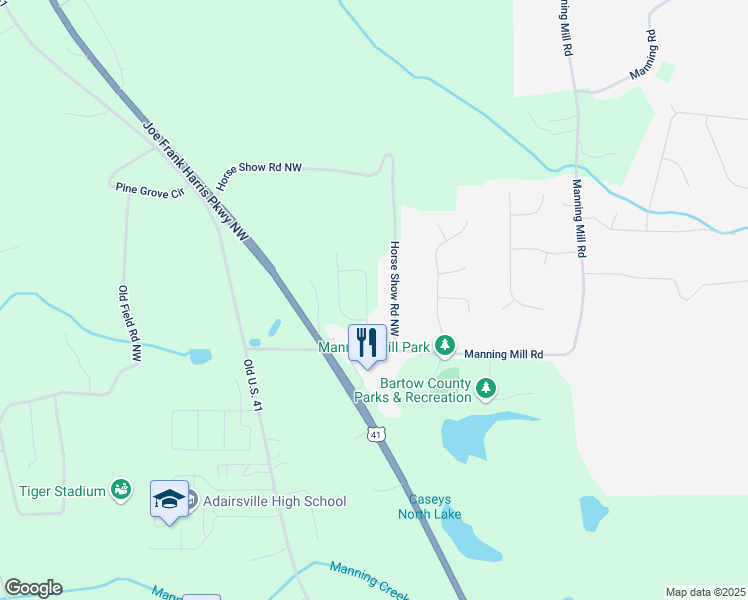 map of restaurants, bars, coffee shops, grocery stores, and more near 146 Village Green Drive in Bartow County