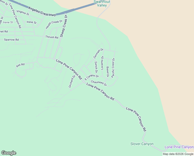 map of restaurants, bars, coffee shops, grocery stores, and more near 2329 East Canyon Drive in Wrightwood