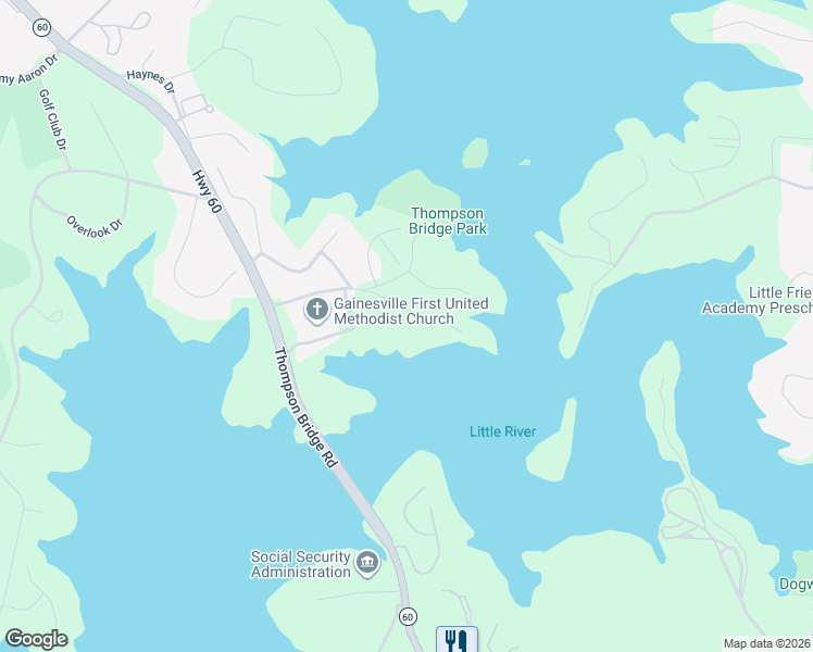 map of restaurants, bars, coffee shops, grocery stores, and more near 208 Lake Pointe Drive in Gainesville