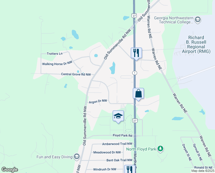 map of restaurants, bars, coffee shops, grocery stores, and more near 5 Deerfield Trail Northwest in Rome