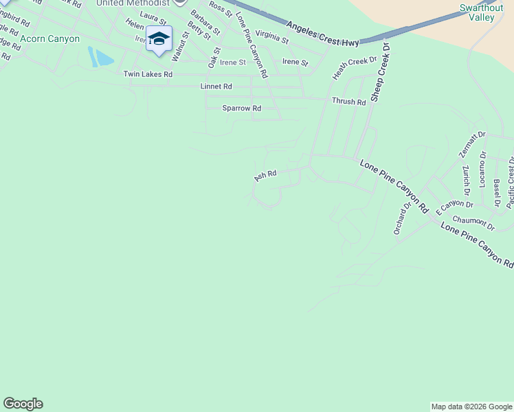 map of restaurants, bars, coffee shops, grocery stores, and more near 1764 Ash Road in Wrightwood