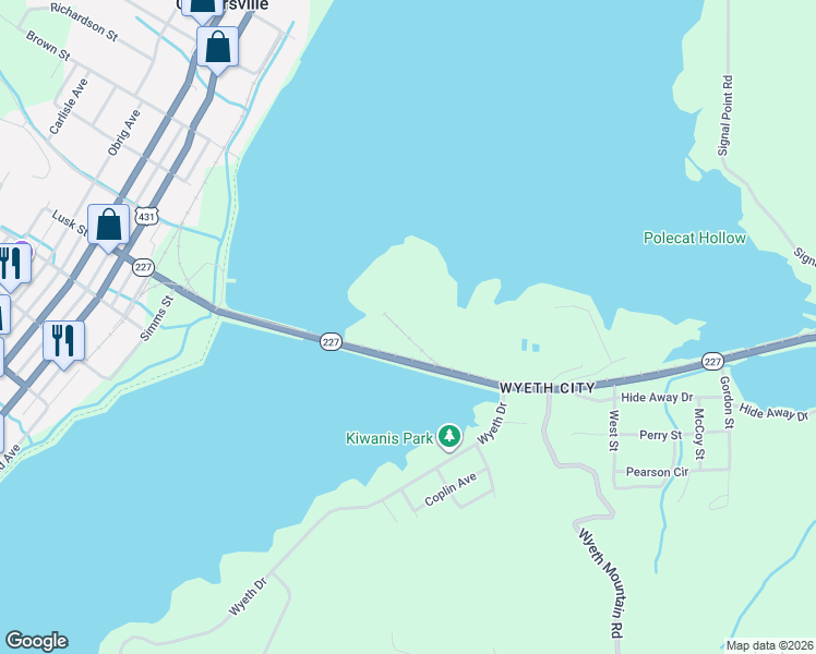 map of restaurants, bars, coffee shops, grocery stores, and more near 2930 Lake Guntersville Park Drive in Guntersville