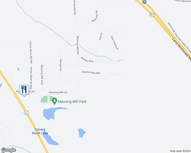 map of restaurants, bars, coffee shops, grocery stores, and more near 22 Adams Way Northwest in Adairsville