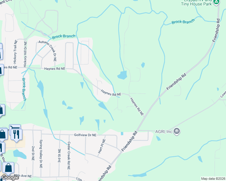 map of restaurants, bars, coffee shops, grocery stores, and more near 741 Haynes Road Northeast in Arab