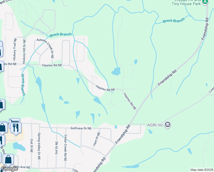 map of restaurants, bars, coffee shops, grocery stores, and more near 741 Haynes Road Northeast in Arab