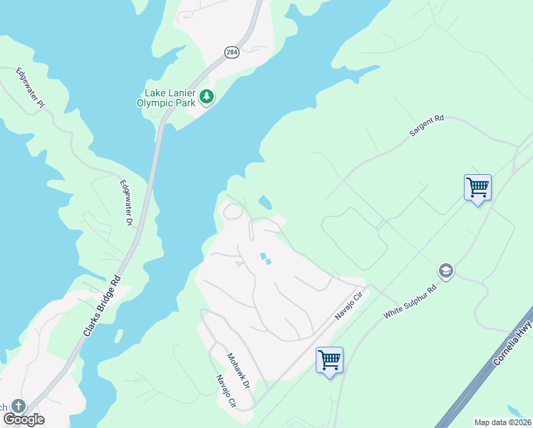map of restaurants, bars, coffee shops, grocery stores, and more near 3012 The Lake Road in Gainesville