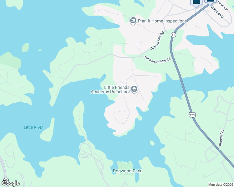 map of restaurants, bars, coffee shops, grocery stores, and more near 2509 Thompson Mill Road in Gainesville