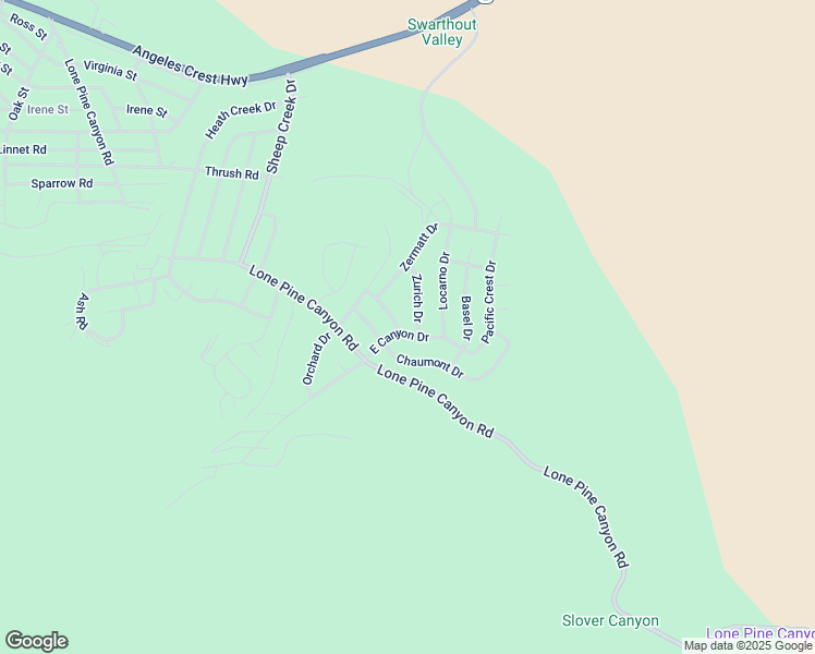 map of restaurants, bars, coffee shops, grocery stores, and more near 2310 East Canyon Drive in Wrightwood