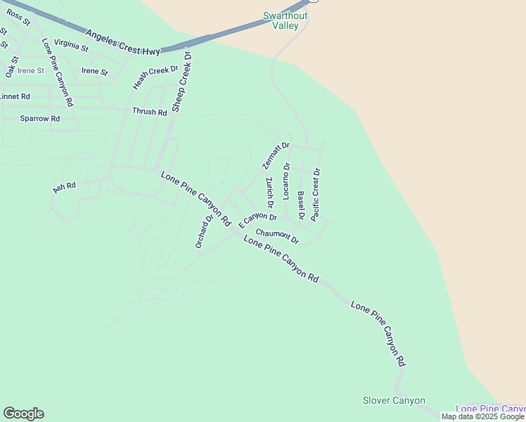 map of restaurants, bars, coffee shops, grocery stores, and more near 2310 East Canyon Drive in Wrightwood