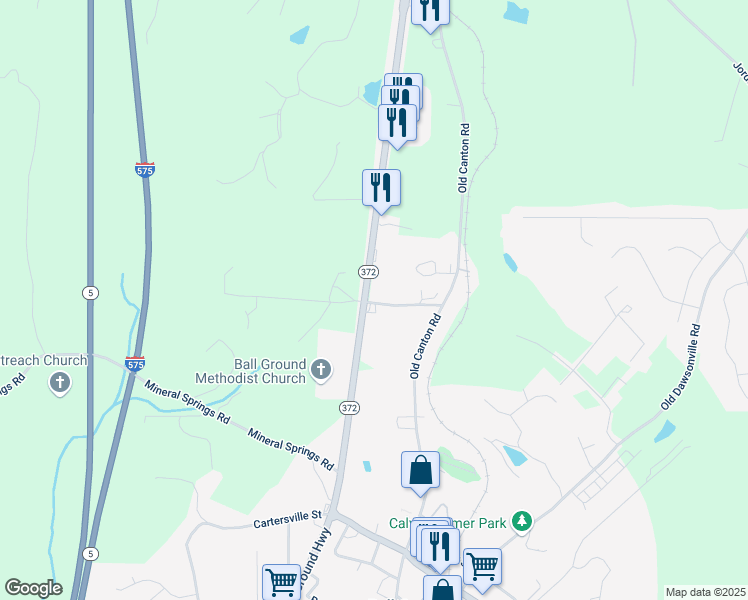 map of restaurants, bars, coffee shops, grocery stores, and more near 262 Commerce Lane in Ball Ground