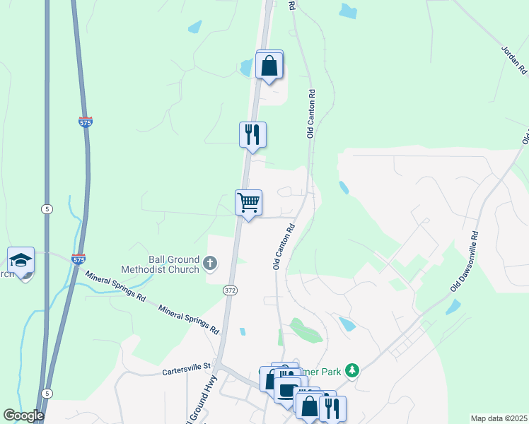 map of restaurants, bars, coffee shops, grocery stores, and more near 262 Commerce Lane in Ball Ground