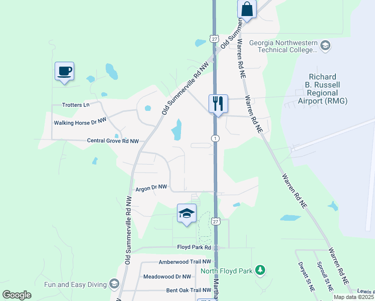 map of restaurants, bars, coffee shops, grocery stores, and more near 116 Baby Doe Drive Northwest in Rome
